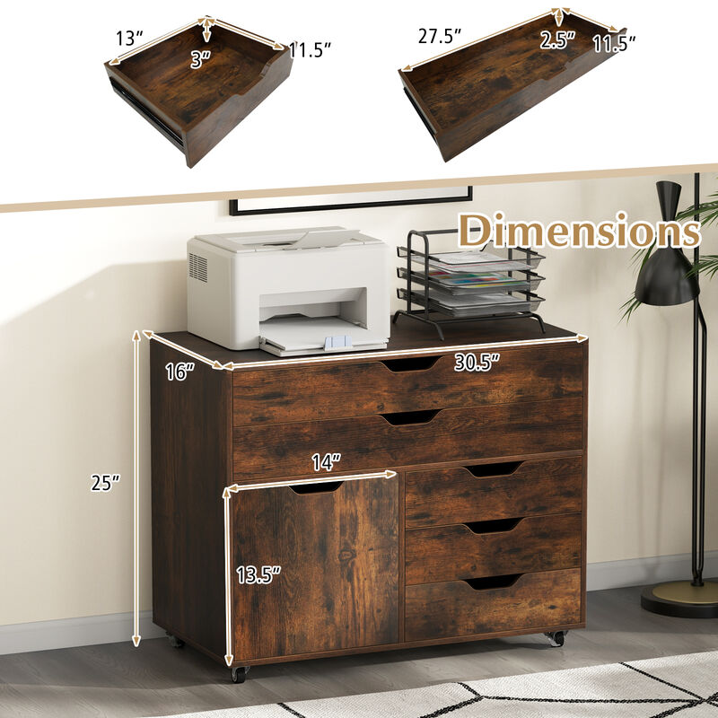 Vertical 5-Drawer Storage Chest with Door and Swivel Casters image number 2