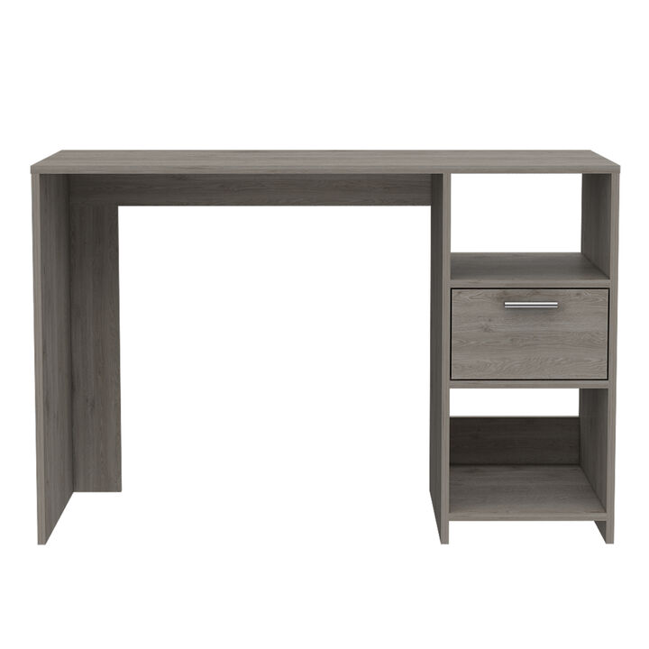 DEPOT E-SHOP Naxos Computer Desk with 1-Drawer and 2-Open Storage Shelves, Light Gray