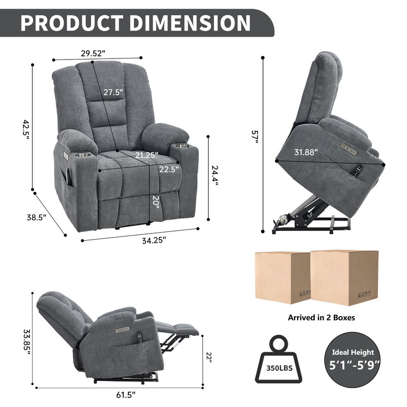 Power Lift Recliner Chair with Massage and Heat, Overstuffed Recliners image number 8