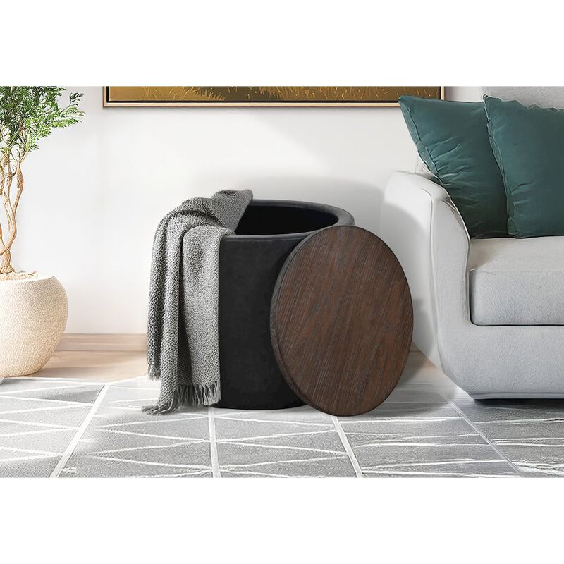 Sunny Designs Modern Round Storage Ottoman with Wood Lid image number 1