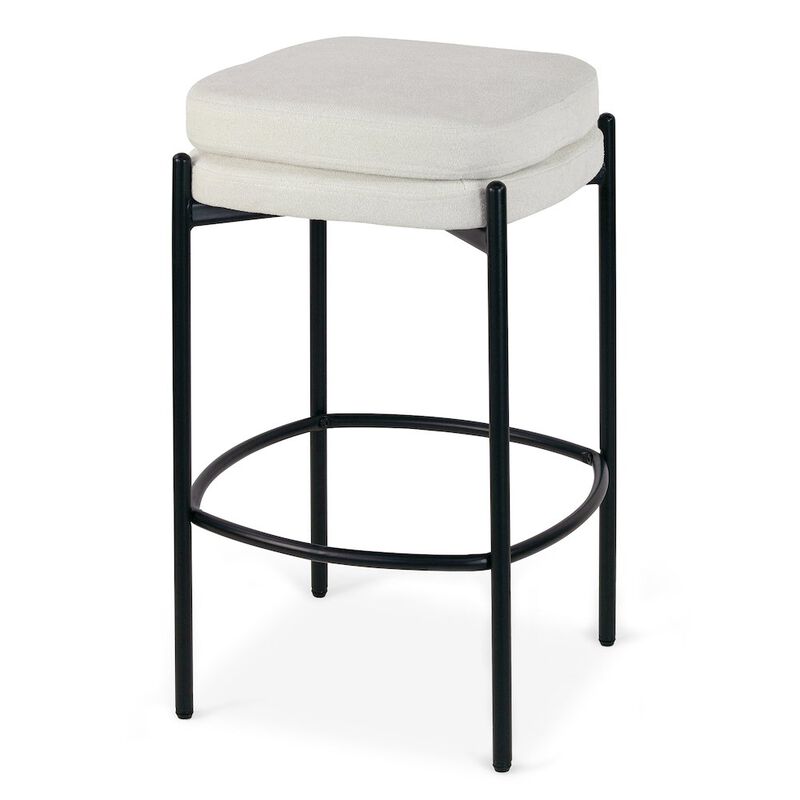 Glamour Home Set of 2 Avril White Boucle Backless Counter Stool with Black Metal Legs