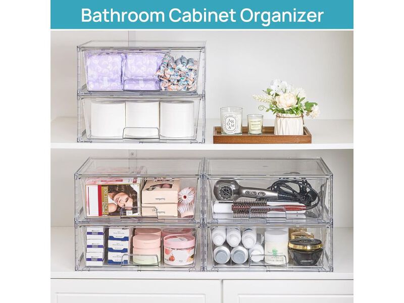 2 Pack Clear Stackable Storage Drawers Cabinet Pantry Organizer Bins image number 1