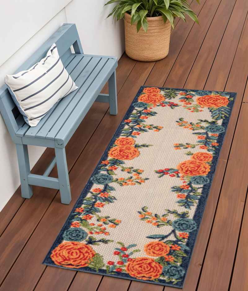 HomeRoots 6' Red Beige Blue Orange And Red Floral Indoor Outdoor Runner Rug image number 1