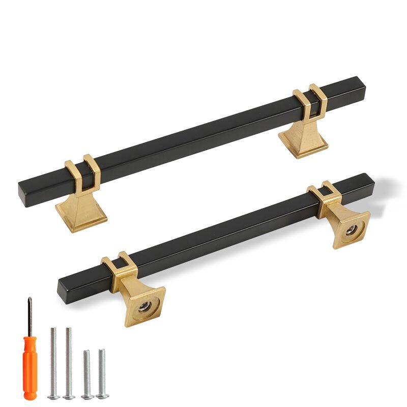 Redunest Cabinet Pulls Matte Black and Gold Cabinet Handles, 5 Pack 5 Inch Kitchen Door Cupboard Wardrobe Drawer Handles, Cabine