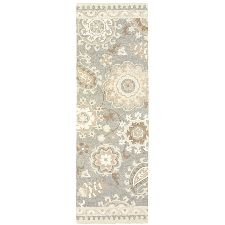 HomeRoots Wool Floral Hand Tufted Runner Rug