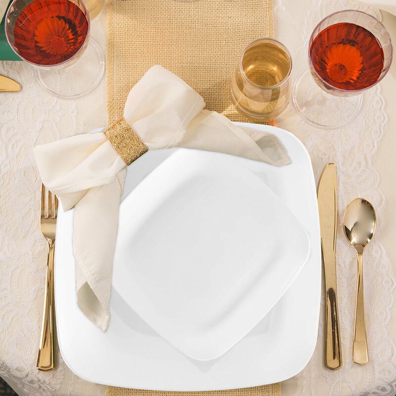 Solid White Flat Rounded Square Plastic Wedding Value Set (30 Sets) image number 7