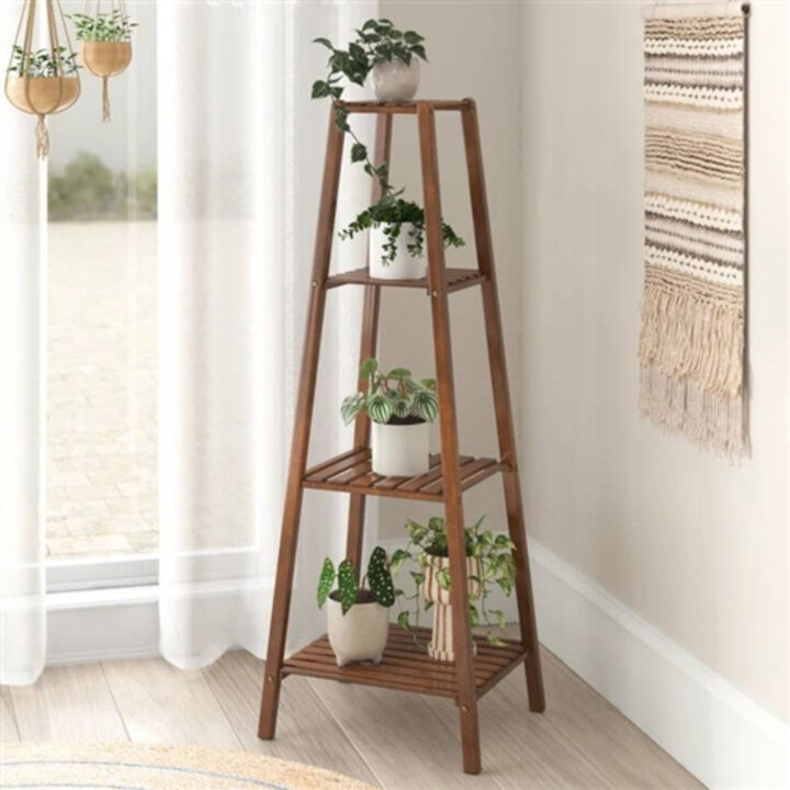 Pyramid Design Wooden Plant Stand – 4-Shelf Tiered Display Rack