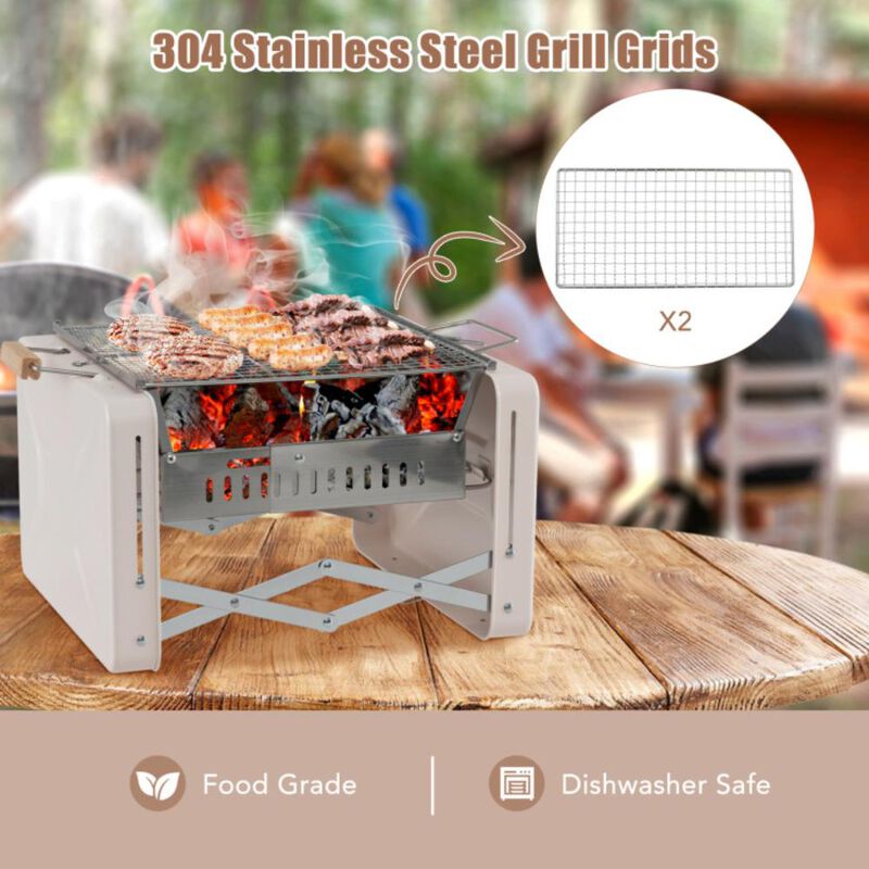 Hivvago Folding Charcoal BBQ Grill with Dishwasher-safe Grill Grids and Charcoal Box