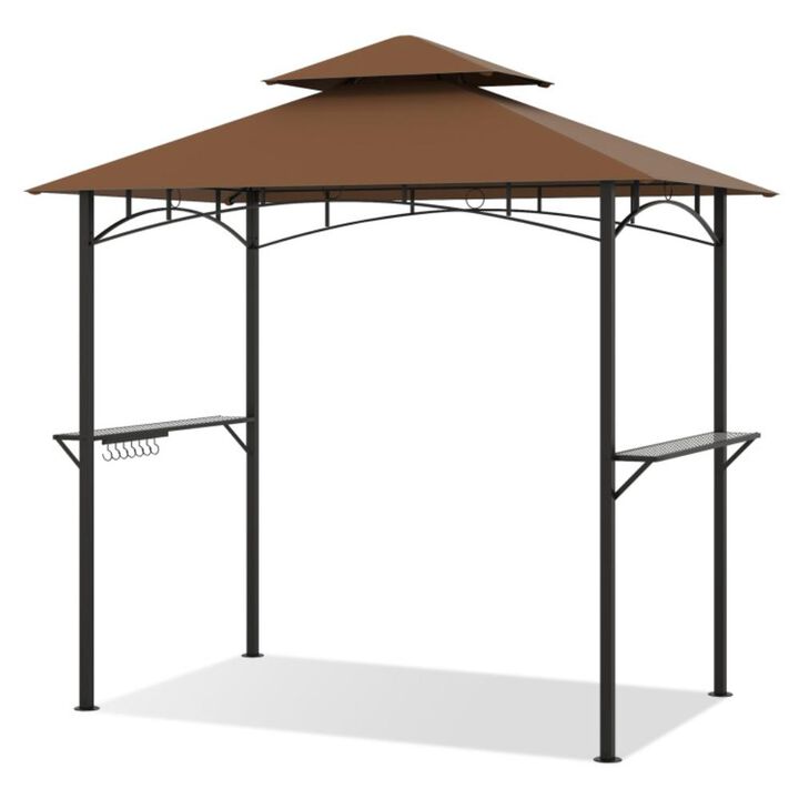 Hivvago Outdoor Double-Tiered Grill Gazebo Canopy with 2 Shelves and 7 Hooks