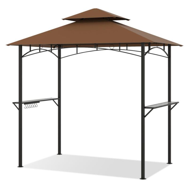 Hivvago Outdoor Double-Tiered Grill Gazebo Canopy with 2 Shelves and 7 Hooks