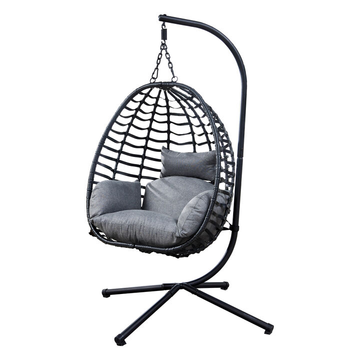Artisan Outdoor Wicker Swing Chair With Stand for Balcony, 37" Lx35" Dx78" H (Grey)