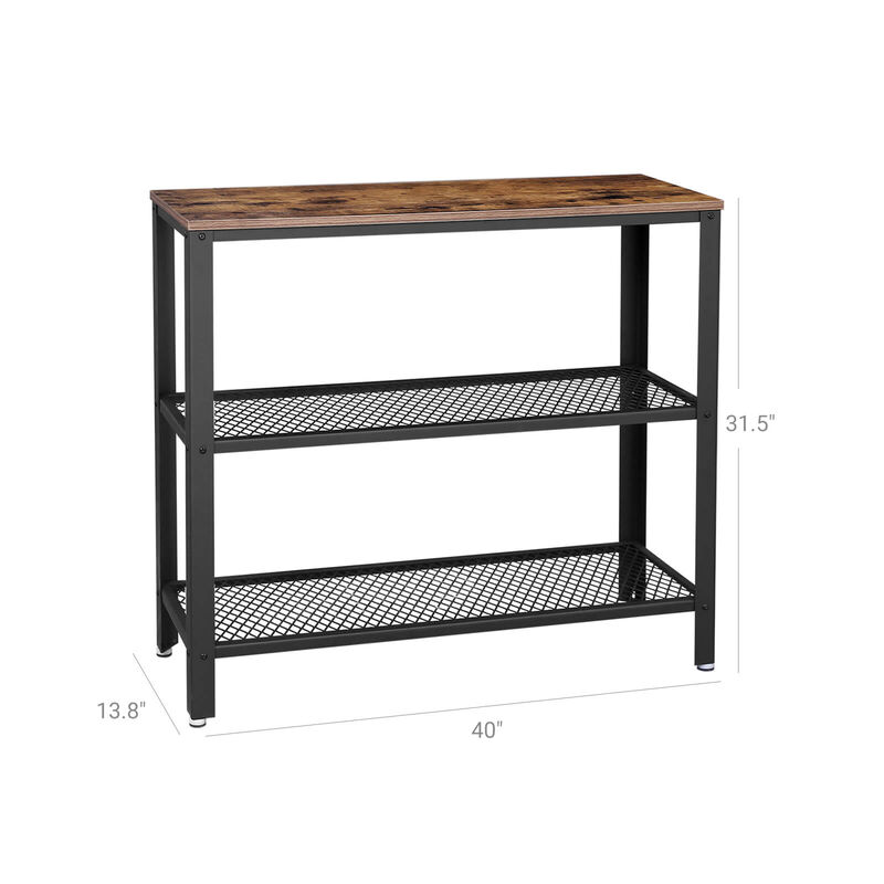 Industrial Console Table, Hallway Table with 2 Mesh Shelves