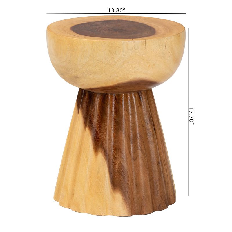 bali & pari Alara Hand-carved Suar Wood Side Table &ndash; Sculptural Pedestal Accent Table with Natural Grain, Modern Boho Style for Living Room or Bedroom