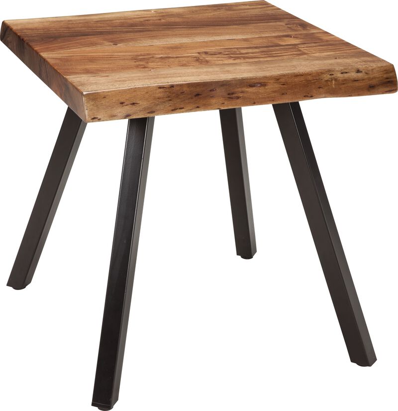 Reese Live Edge Solid Wood Metal Leg End Table in Natural Acacia