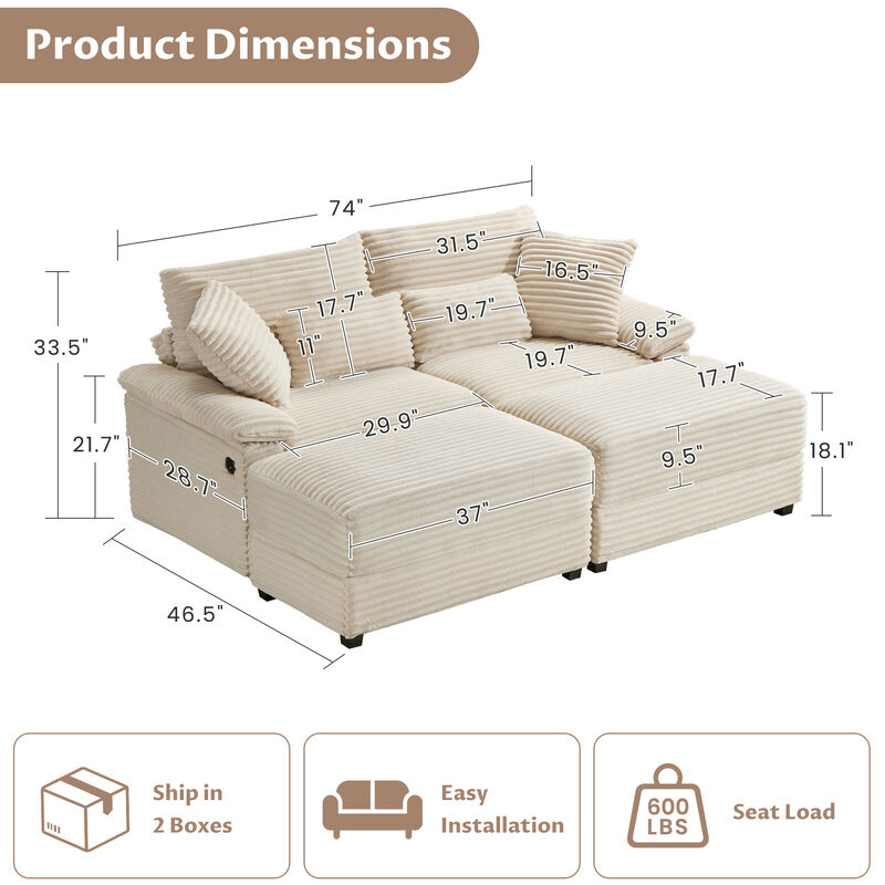 Merax Double Chaise Lounge Set with Reversible Storage Ottoman