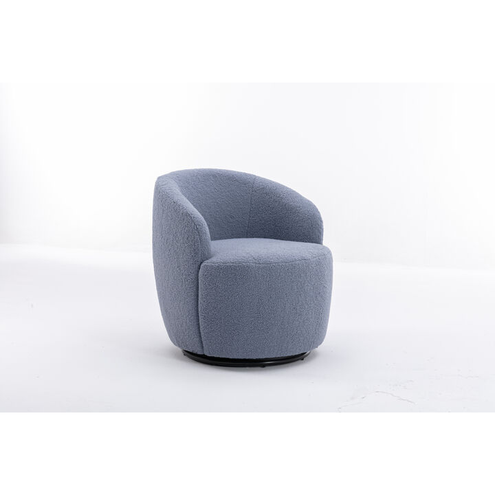 Teddy Fabric Swivel Accent Armchair Barrel Chair with Black Powder Coating Metal Ring, Light Blue