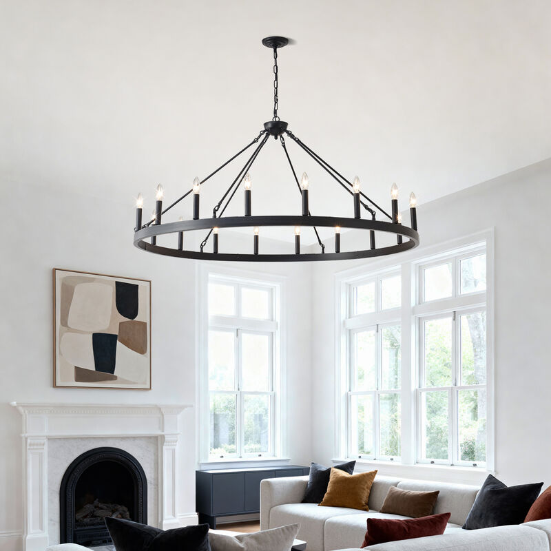 ELEMENT ACE 18-Light Adjustable Hanging Height Wagon Wheel Ceiling Chandelier for Dining Room Kitchen Island Living Room Bar and Indoor Home Decor image number 6
