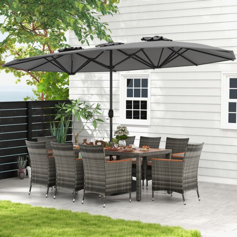 Mondawe 10 Pcs Patio Wicker Dining Set,1 Table With 15ft Double-Sided Umbrella & 8 Cushioned Chairs