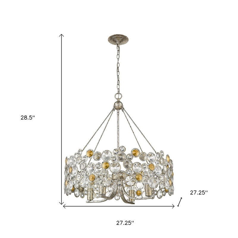 HomeRoots Silver Shaded Four Light Metal and Crystals Dimmable Chandelier With Silver Shades image number 4