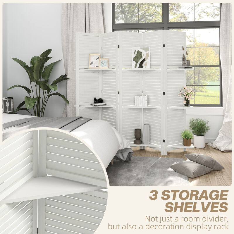 Hivvago 5-Panel Wood Room Divider with Shelves and Storage image number 3