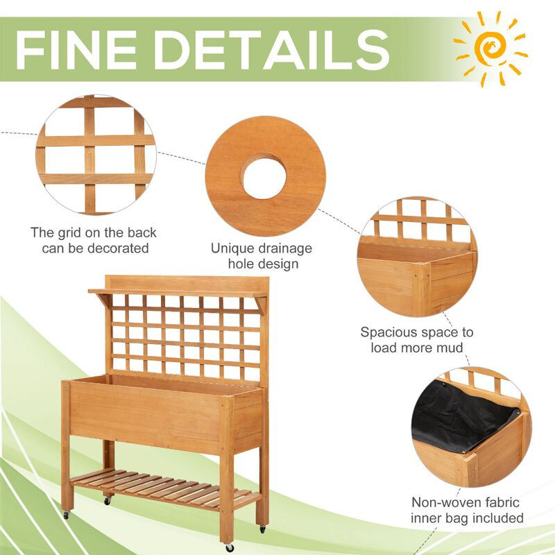 Hivvago Elevated Wooden Garden Bed with Shelf and Wheels image number 5