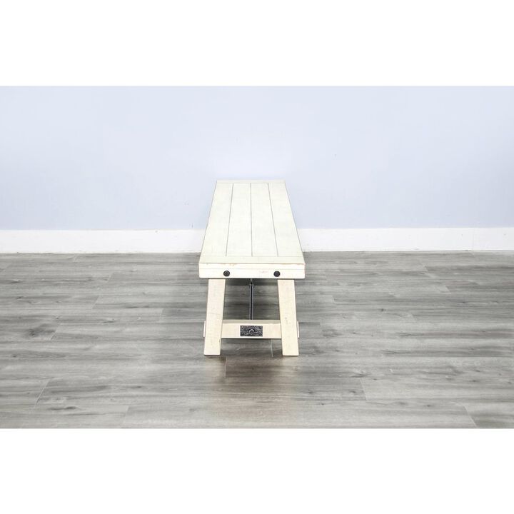 Sunny Designs 64" White Sand Bench with Turnbuckle, Wood Seat