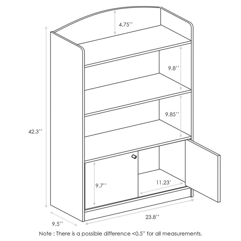 Furinno Lova Bookshelf with Storage Cabinet, 2-Shelf with Doors, Pink