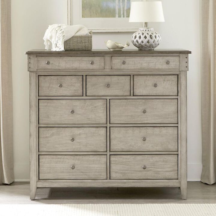 Liberty Furniture 11 Drawer Chesser - in Weathered Linen Finish w/ Dusty Taupe Tops