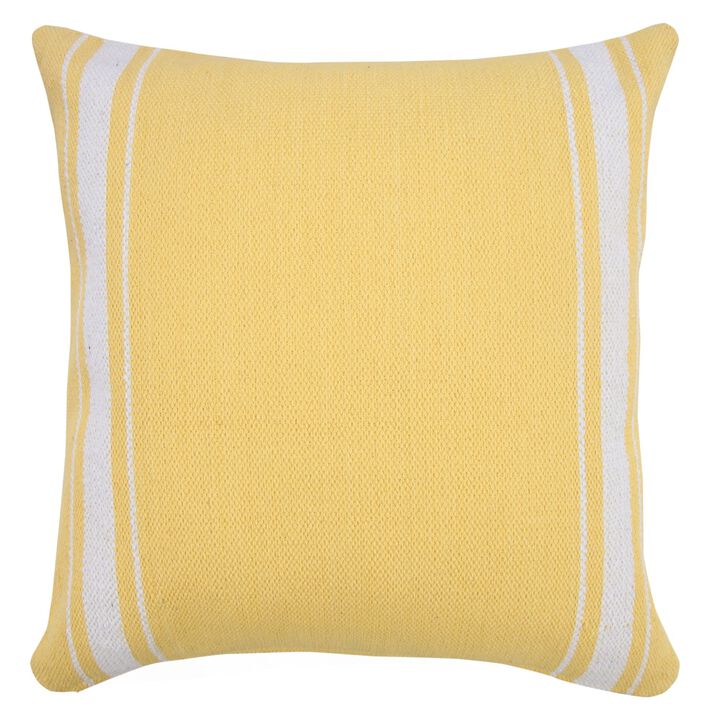 20" Yellow and White Halo Striped Border Square Throw Pillow
