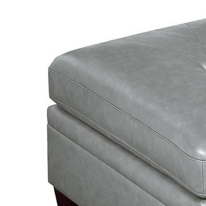 Samy 37 Inch Ottoman, Cushioned, Gray Faux Leather Upholstery, Wood - Benzara