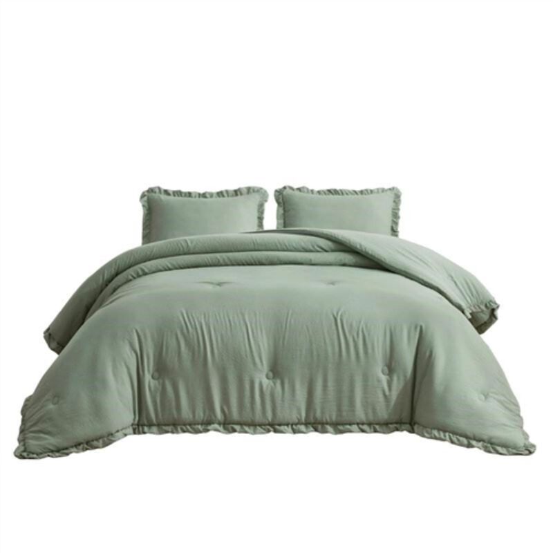 Hivvago Oversized King Sage Microfiber 3 Piece Comforter Set with Ruffled Edge Trim
