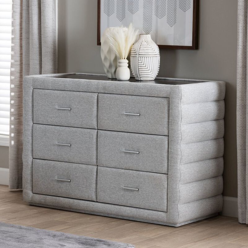 Baxton Studio Cadmus Modern Light Grey Channel-Tufted Fabric 4-Drawer Dresser
