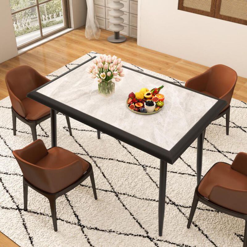 Hivvago Sintered Stone Dining Table Rectangular Kitchen Table with Metal Frame Indoor Modern Breakfast Table for Living Room Dining Room