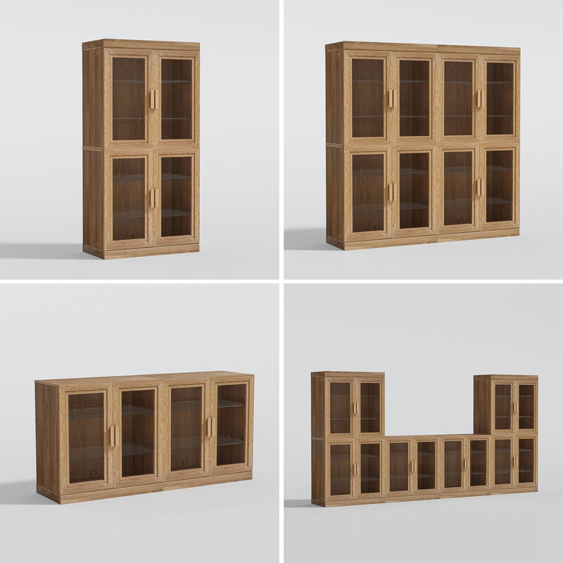 62" High Glass Door Wood Grain Decorative Storage Cabinet Display Cabinet, with Sufficient Space for 12 Shelves image number 4