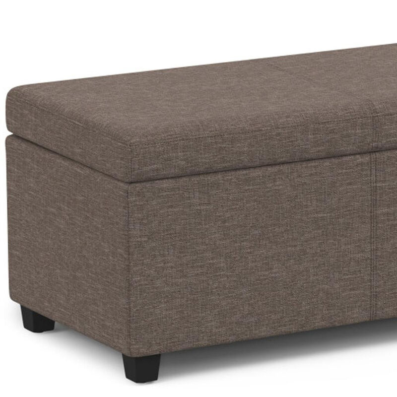 HomeRoots 54" Fawn and Dark Brown Faux Linen and Solid Wood Upholstered Storage Bench With Flip Top image number 4
