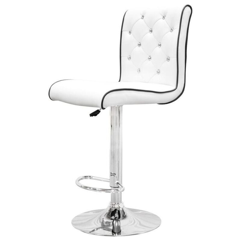 Best Master Furniture Best Master Swivel Bar Stool with Crystal and Tufted Look in White (Set of 2)