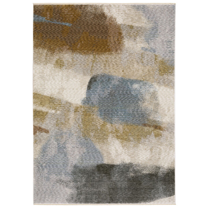 HomeRoots Abstract Distressed Area Rug With Fringe
