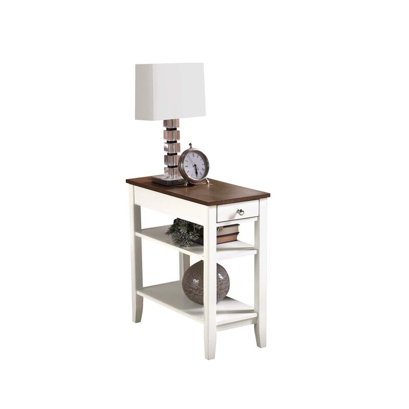 Convenience Concepts American Heritage 1 Drawer Chairside End Table with Shelves, 23.5 x 11.25 x 24, Driftwood Top/White Frame