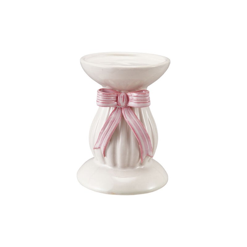 Stoneware Pillar Holder with Pink Bow image number 0