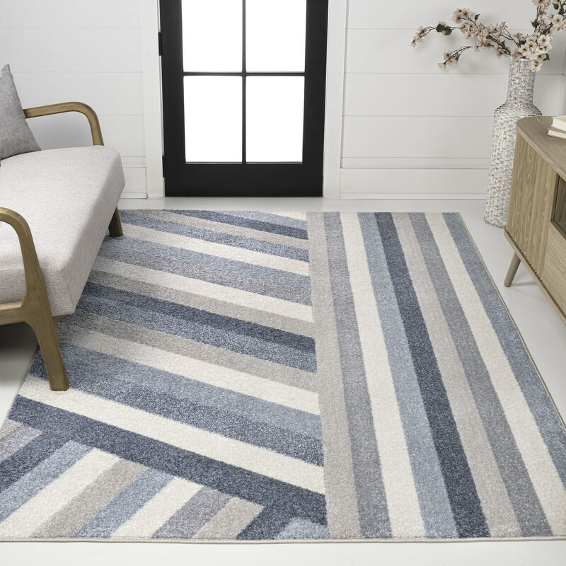 Retro Rainbow Contemporary Stripe Area Rug