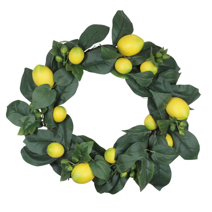 Lemon and Foliage Artificial Wreath  Yellow 22-Inch