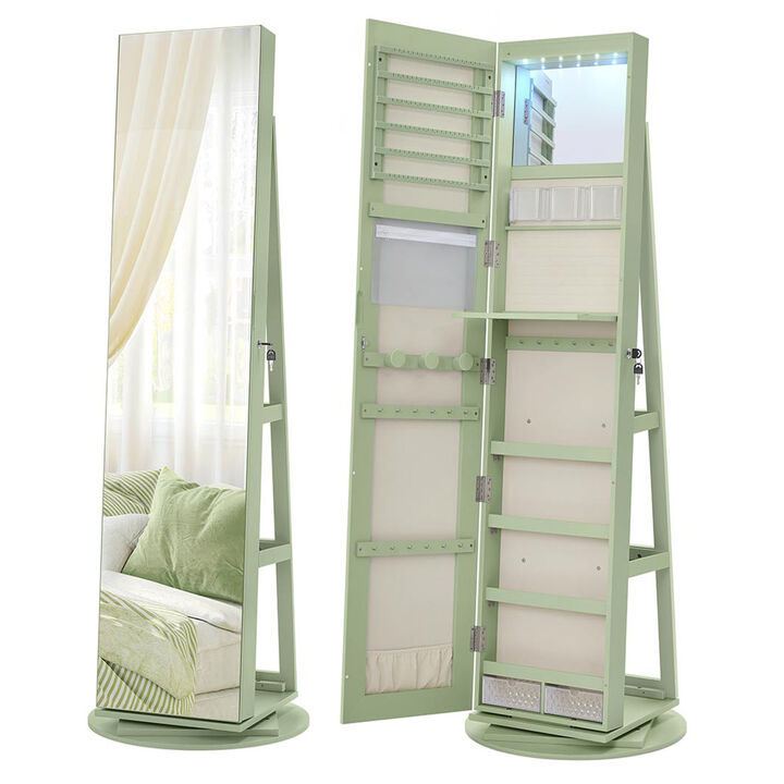 Jewelry Storage Cabinet with Mirror 6 LEDs Lockable Cream Lining