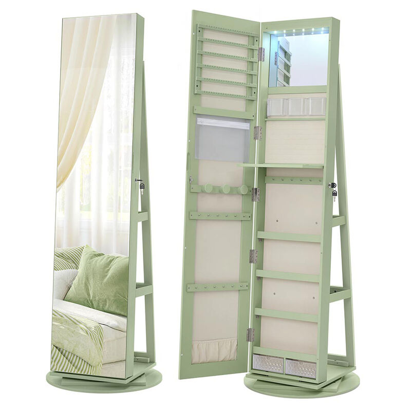 Jewelry Storage Cabinet with Mirror 6 LEDs Lockable Cream Lining image number 0