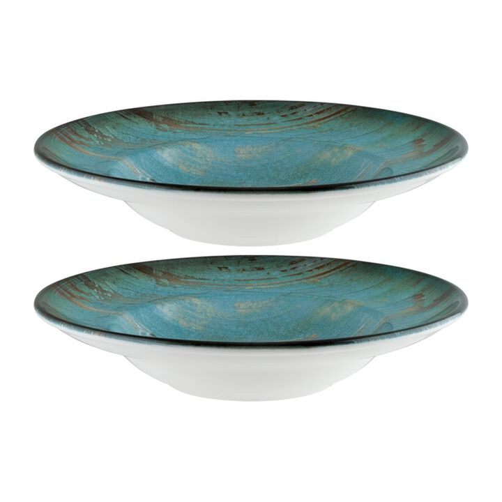 Madera dia.10.75" h:2.25" 16 oz. Round Decorated Porcelain Bowl (Set of 2)