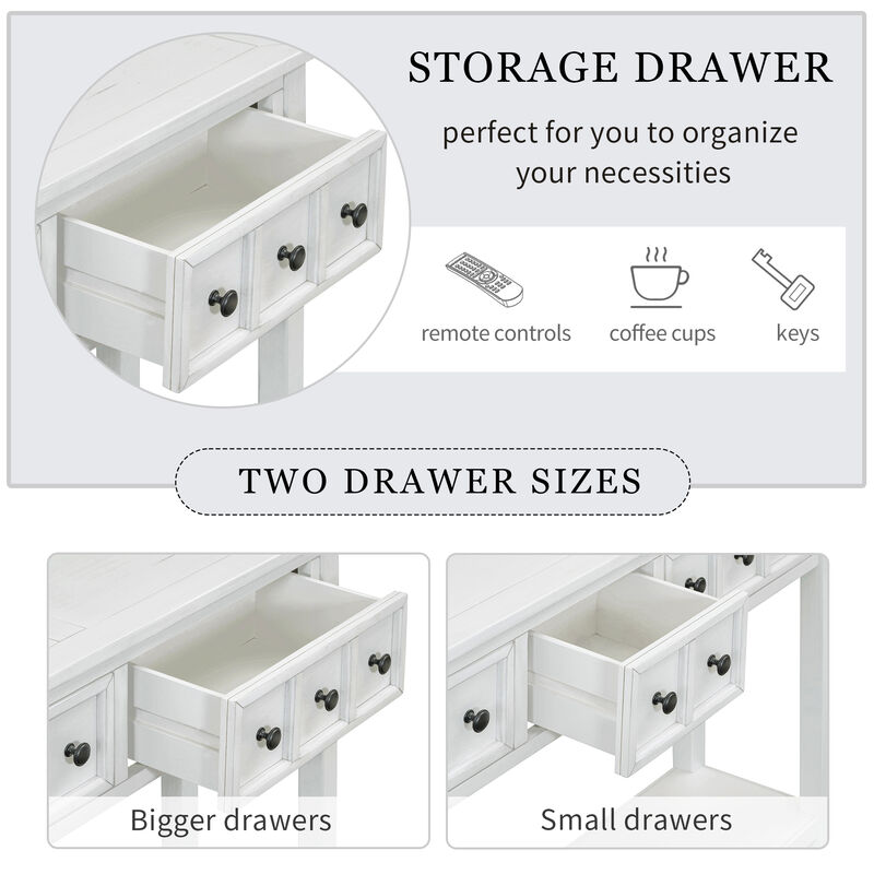 Whisen Rustic Entryway Console Table with Drawers and Bottom Shelf - Gray Wash