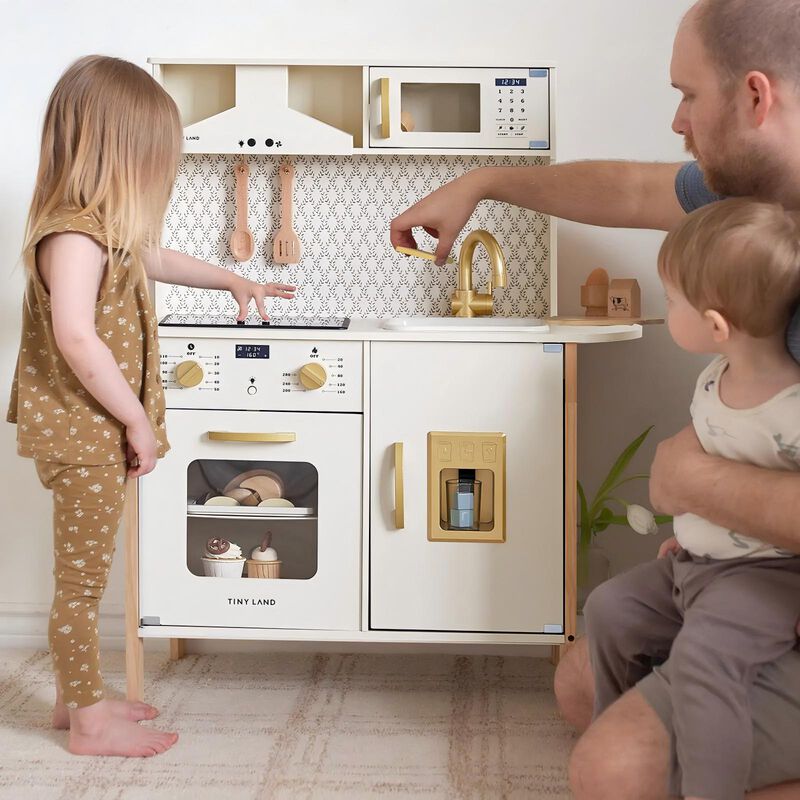 PopJoy Play Kitchen for Kids - Wooden Pretend Play Set with Lights & Sounds & Adjustable Height, Wooden Chef Pretend Play Set image number 6