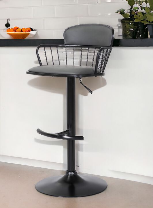 HomeRoots Faux Leather and Metal Adjustable-Height Bar Stool with Low Back