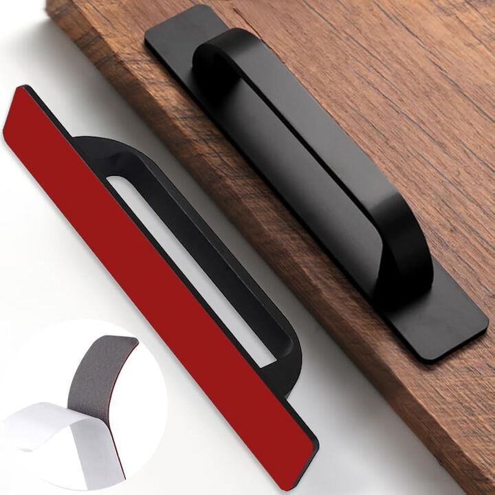 Westablize 2 Pack 5 Inch 128 mm Self-Adhesive Matte Black Flat Cabinet Handles with Base Plate Aluminum Cabinet Pulls for Slidin