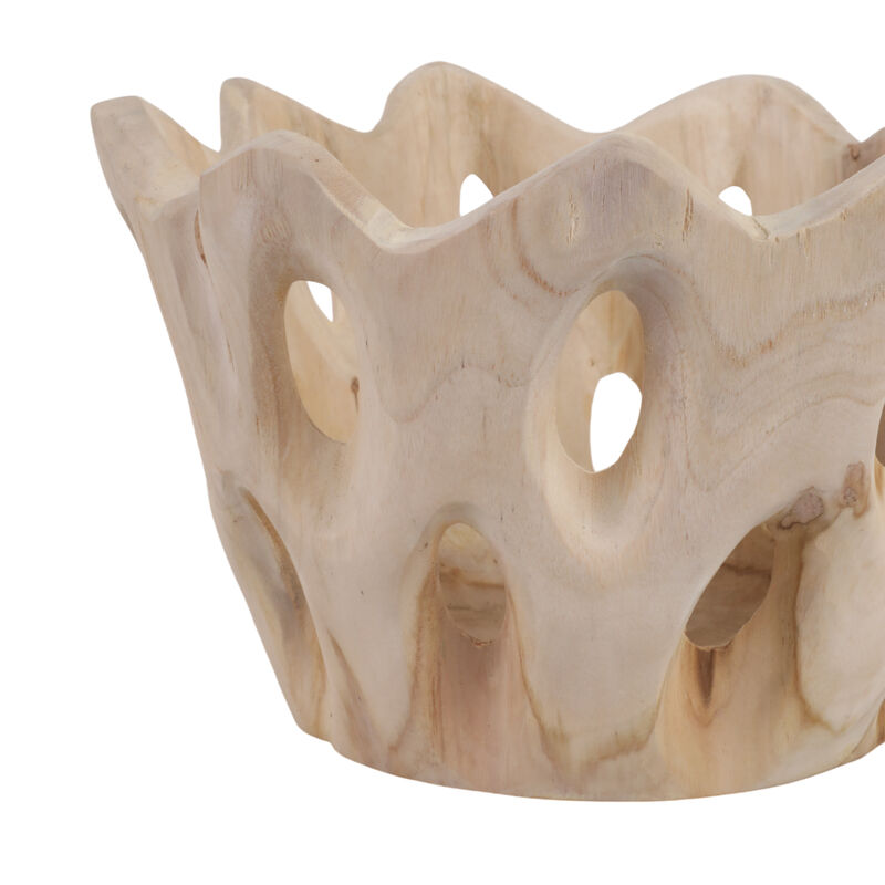 12" Teakwood Bowl W/cut-outs, Natural image number 4