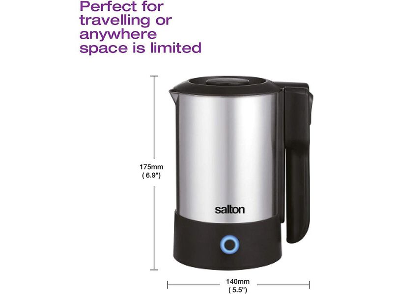 Salton JK2035 - Compact Travel Kettle with Retractable Cord, 600ml, Stainless Steel